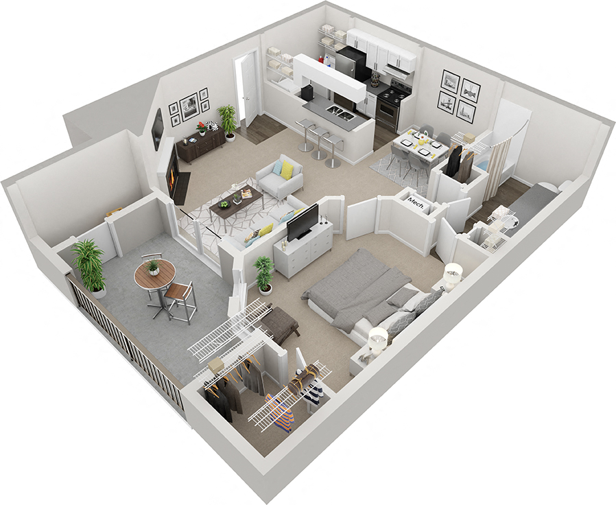 Floor plan for 1 bed, 1 bath, 825 sqft